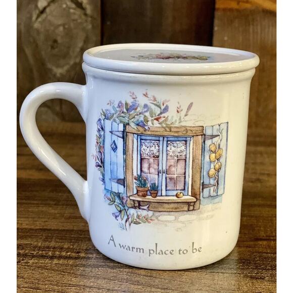 Vintage Coffee Cup Mug w/lid-Dakin Inc Japan 1989-A Warm Place To Be-Cottagecore - Picture 3 of 5